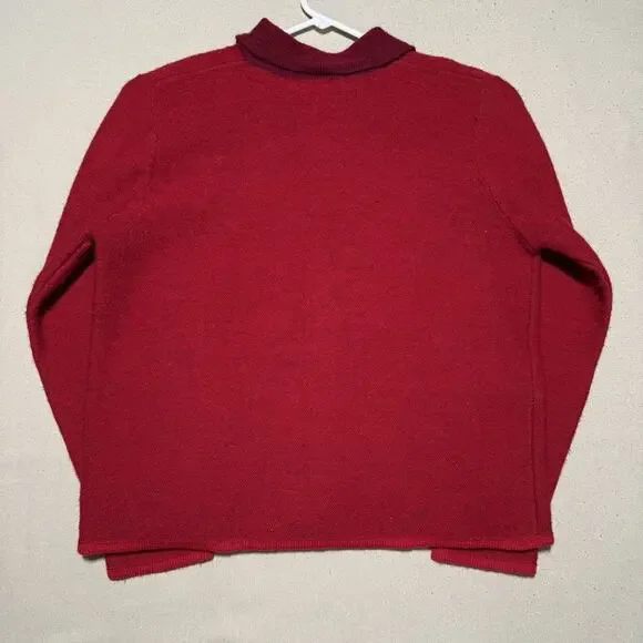 KAREN SCOTT Holiday Cardigan 100% Pure Wool Red Embroidered Sweater Jacket Sz M - Picture 2 of 11